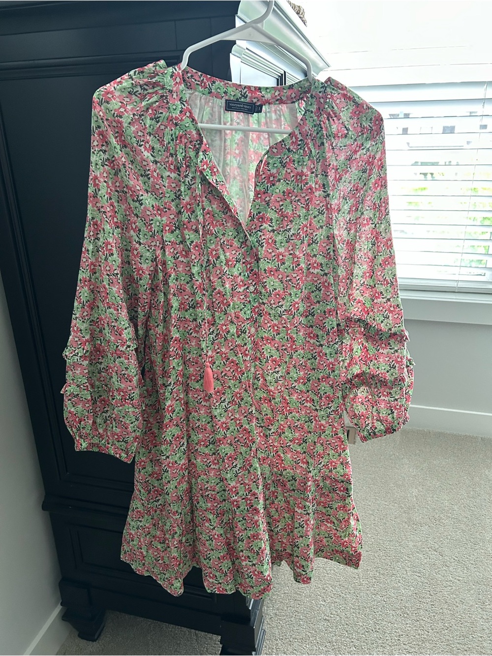 Lilly Pulitzer Floral Tunic Cover Up Dress Pink Green Tassel Tie Small
